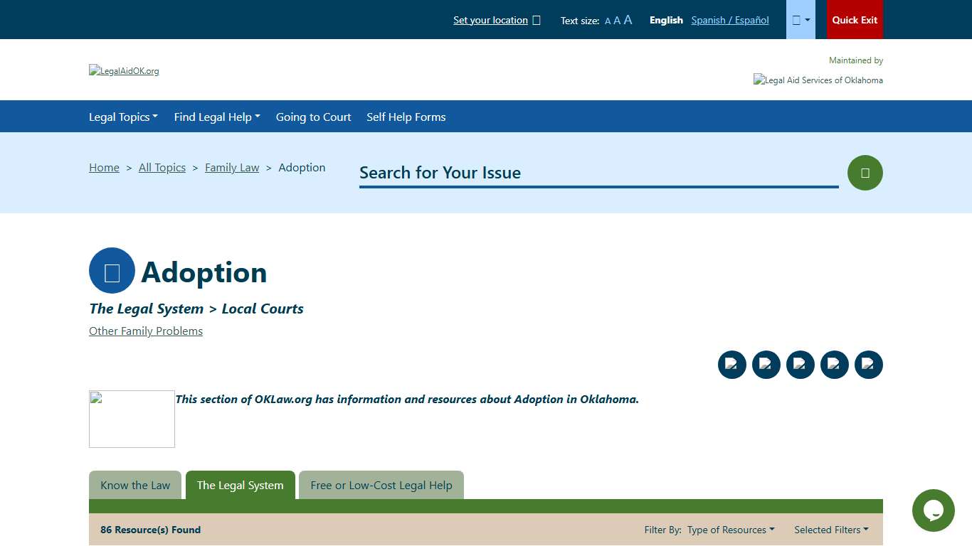 Local Courts - The Legal System - Adoption - Family Law Welcome to Legal Aid Services of Oklahoma's guide to free legal help in Oklahoma.
